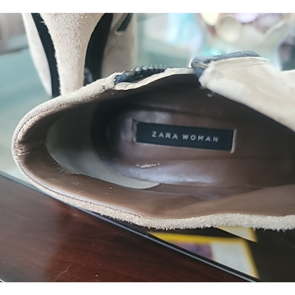 Zara Women's Tan Vegan Suede Stiletto Ankle Booties, Size 9 (US) 39 (EUR) - Picture 7 of 11